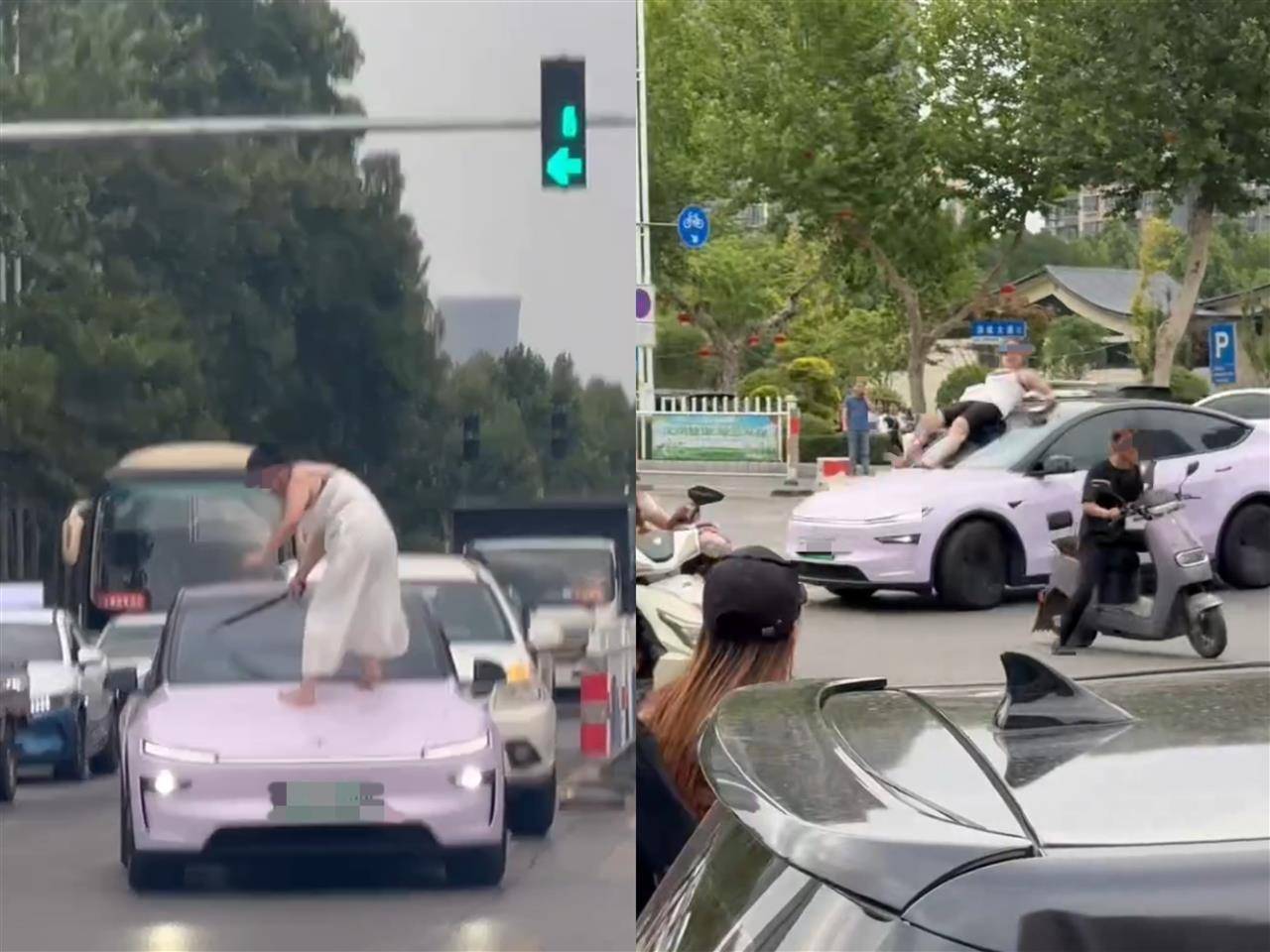 女子持械当街打砸多辆轿车<strong></p>
<p>儿童用品</strong>，被顶在挡风玻璃上前行，当地：女子当场被控制，警方介入调查